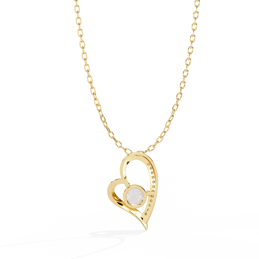 Lab Grown Diamond Solitaire Open Heart Gold Pendant – Round Cut Diamonds