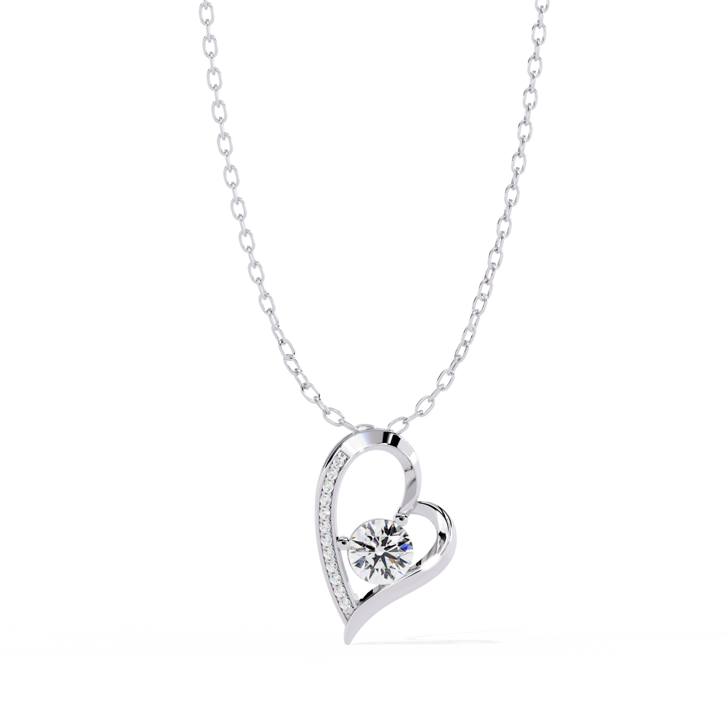 Lab Grown Diamond Solitaire Open Heart Gold Pendant – Round Cut Diamonds