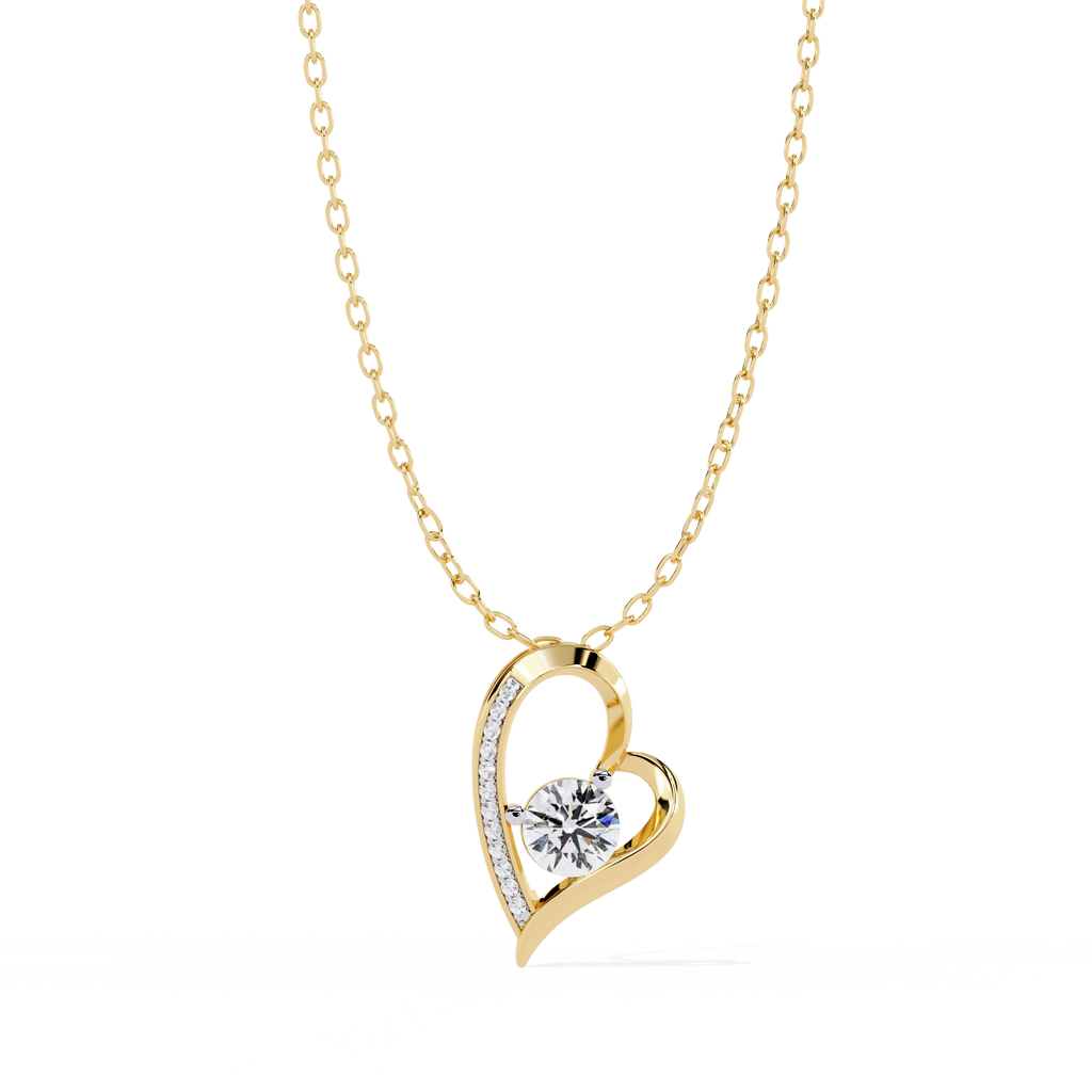 Lab Grown Diamond Solitaire Open Heart Gold Pendant – Round Cut Diamonds