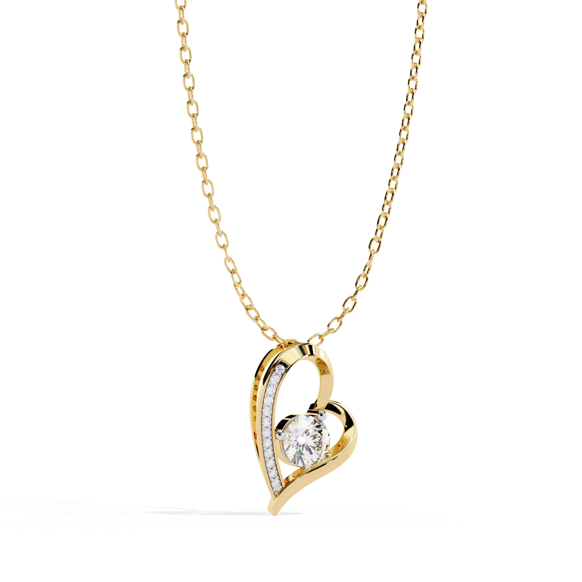Lab Grown Diamond Solitaire Open Heart Gold Pendant – Round Cut Diamonds