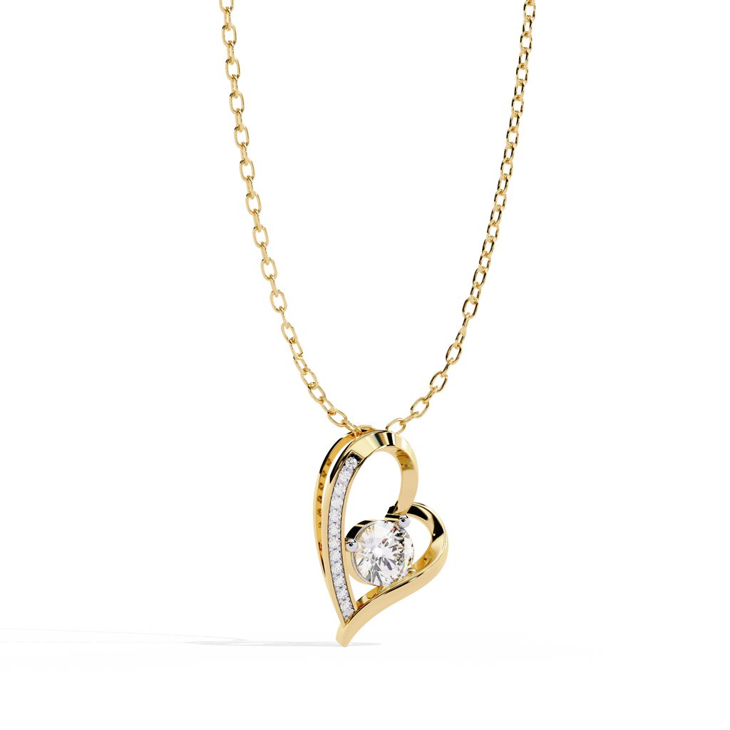 Lab Grown Diamond Solitaire Open Heart Gold Pendant – Round Cut Diamonds