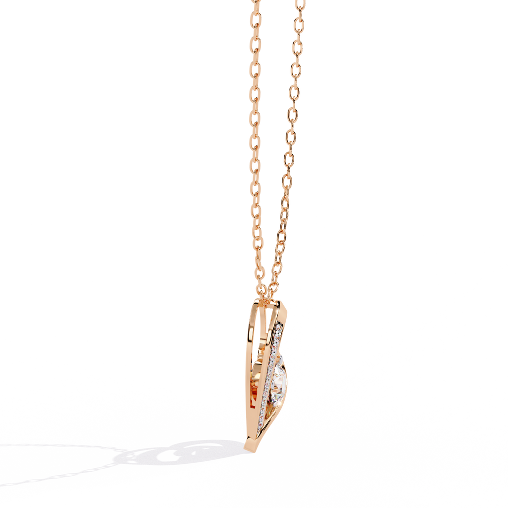 Lab Grown Diamond Solitaire Open Heart Gold Pendant – Round Cut Diamonds
