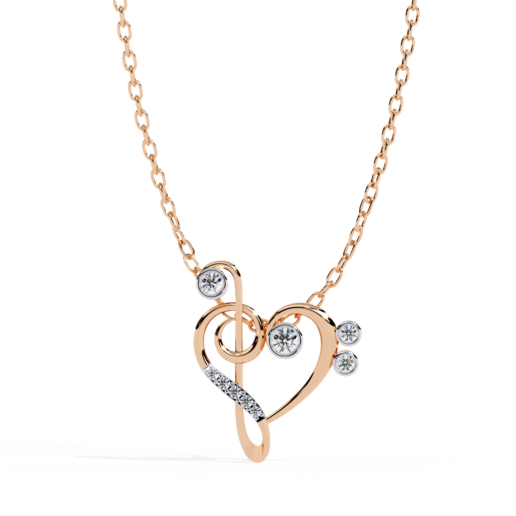 Lab Grown Diamond Treble Clef Heart Pendant in Gold – Round Cut Diamonds