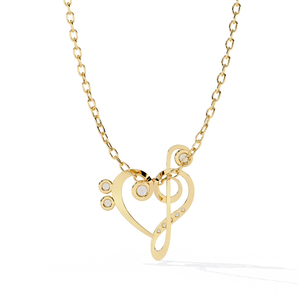 Lab Grown Diamond Treble Clef Heart Pendant in Gold – Round Cut Diamonds