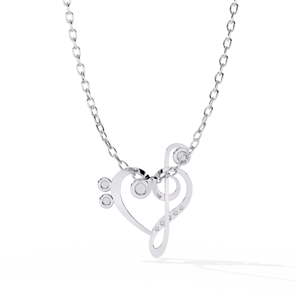 Lab Grown Diamond Treble Clef Heart Pendant in Gold – Round Cut Diamonds