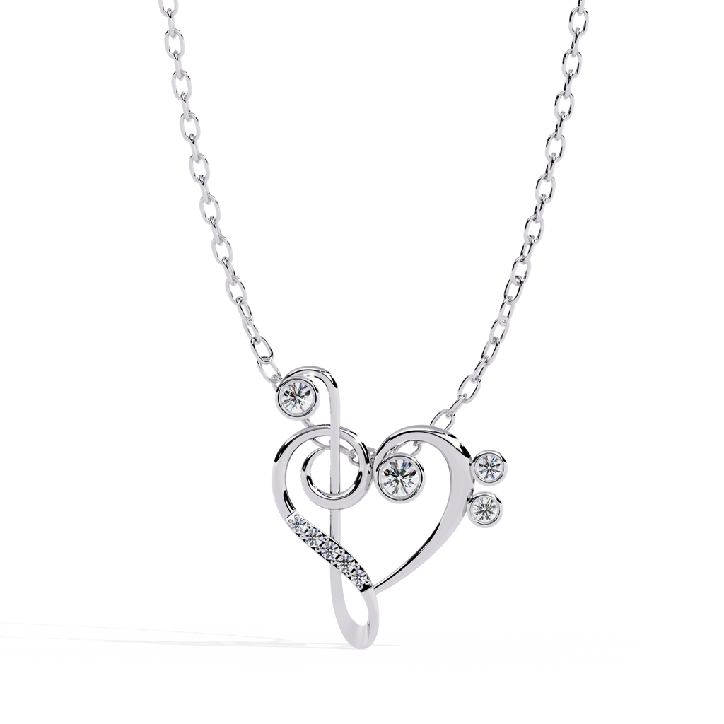 Lab Grown Diamond Treble Clef Heart Pendant in Gold – Round Cut Diamonds