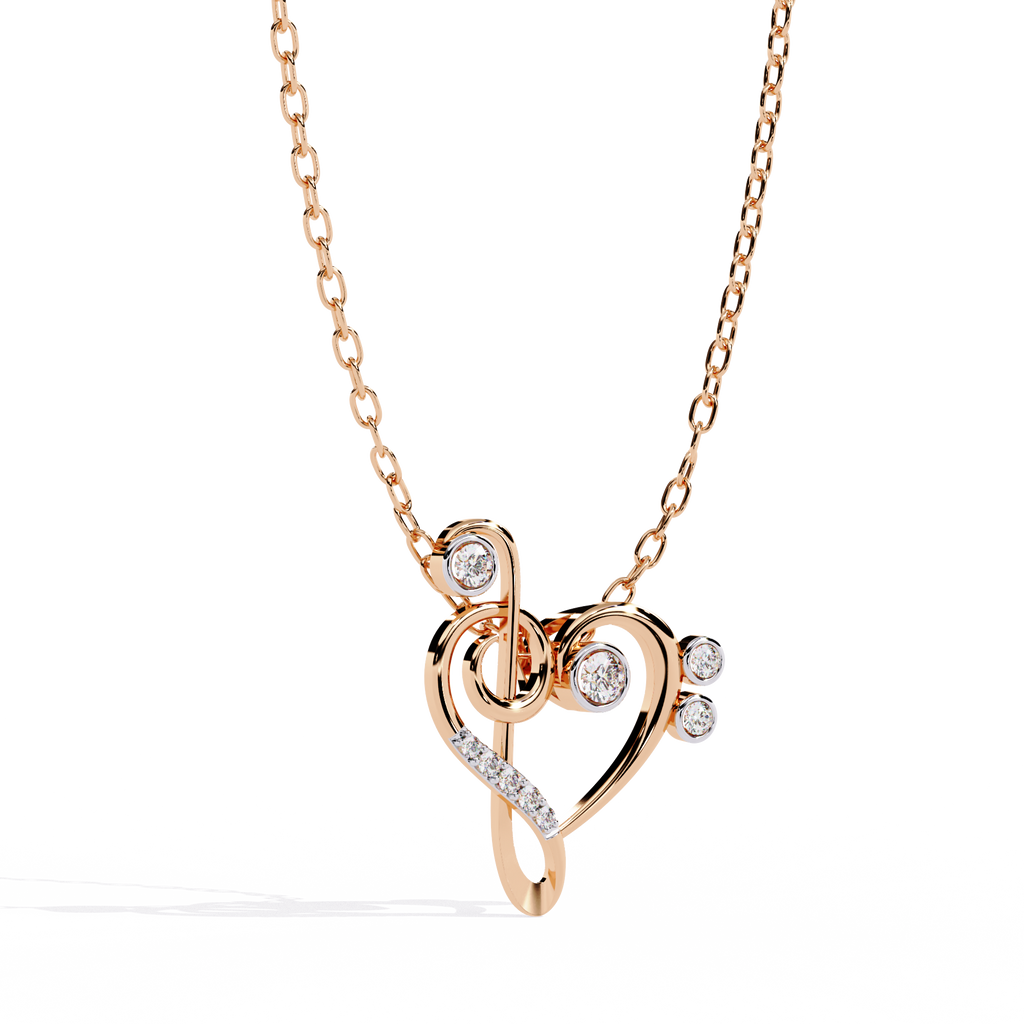 Lab Grown Diamond Treble Clef Heart Pendant in Gold – Round Cut Diamonds