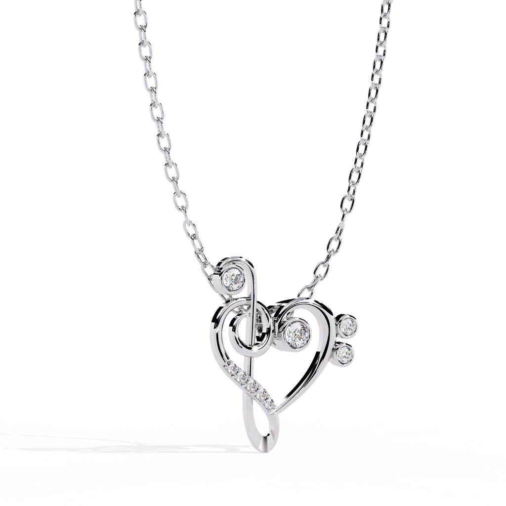Lab Grown Diamond Treble Clef Heart Pendant in Gold – Round Cut Diamonds
