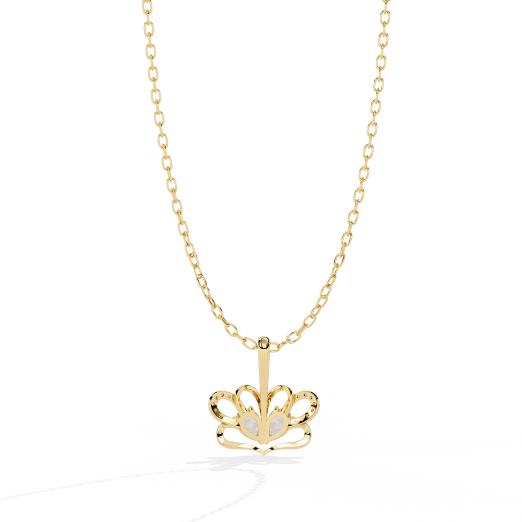 Radiant Heart Crown Lab Grown Diamond Pendant – Pear Cut + Round Cut Diamonds in Gold