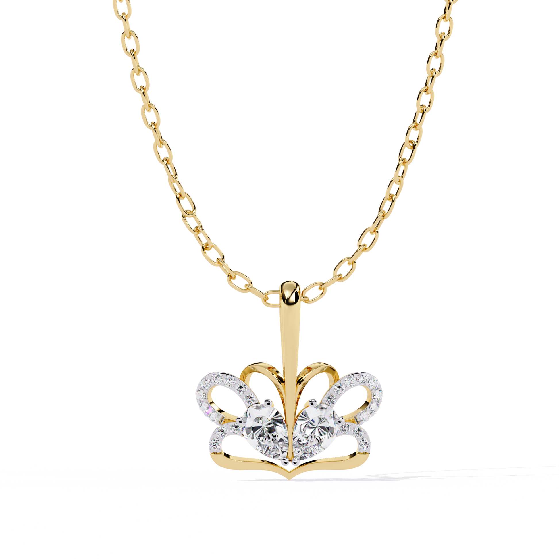 Radiant Heart Crown Lab Grown Diamond Pendant – Pear Cut + Round Cut Diamonds in Gold