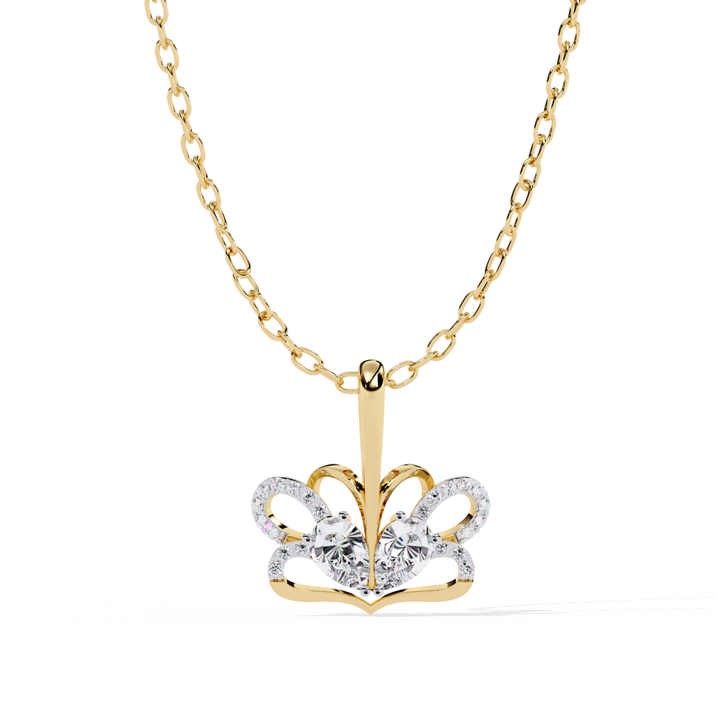 Radiant Heart Crown Lab Grown Diamond Pendant – Pear Cut + Round Cut Diamonds in Gold