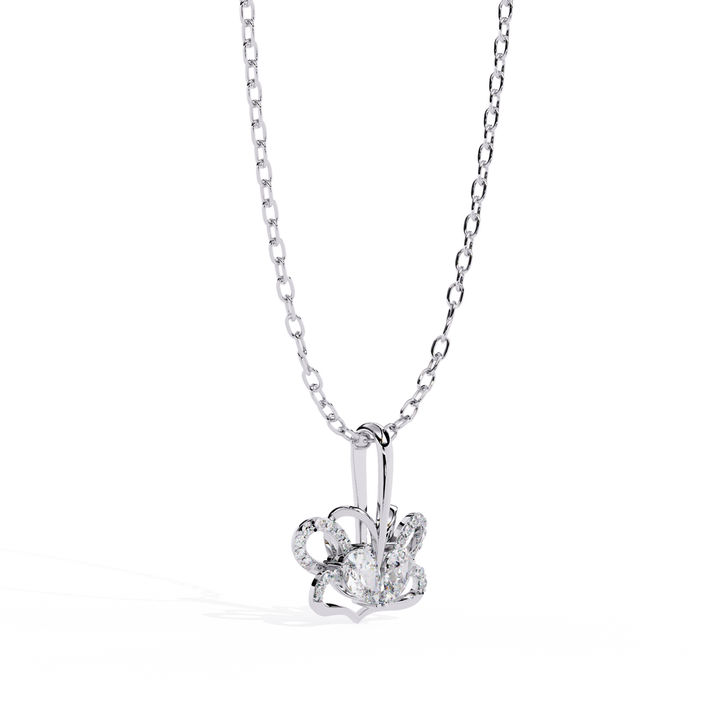 Radiant Heart Crown Lab Grown Diamond Pendant – Pear Cut + Round Cut Diamonds in Gold