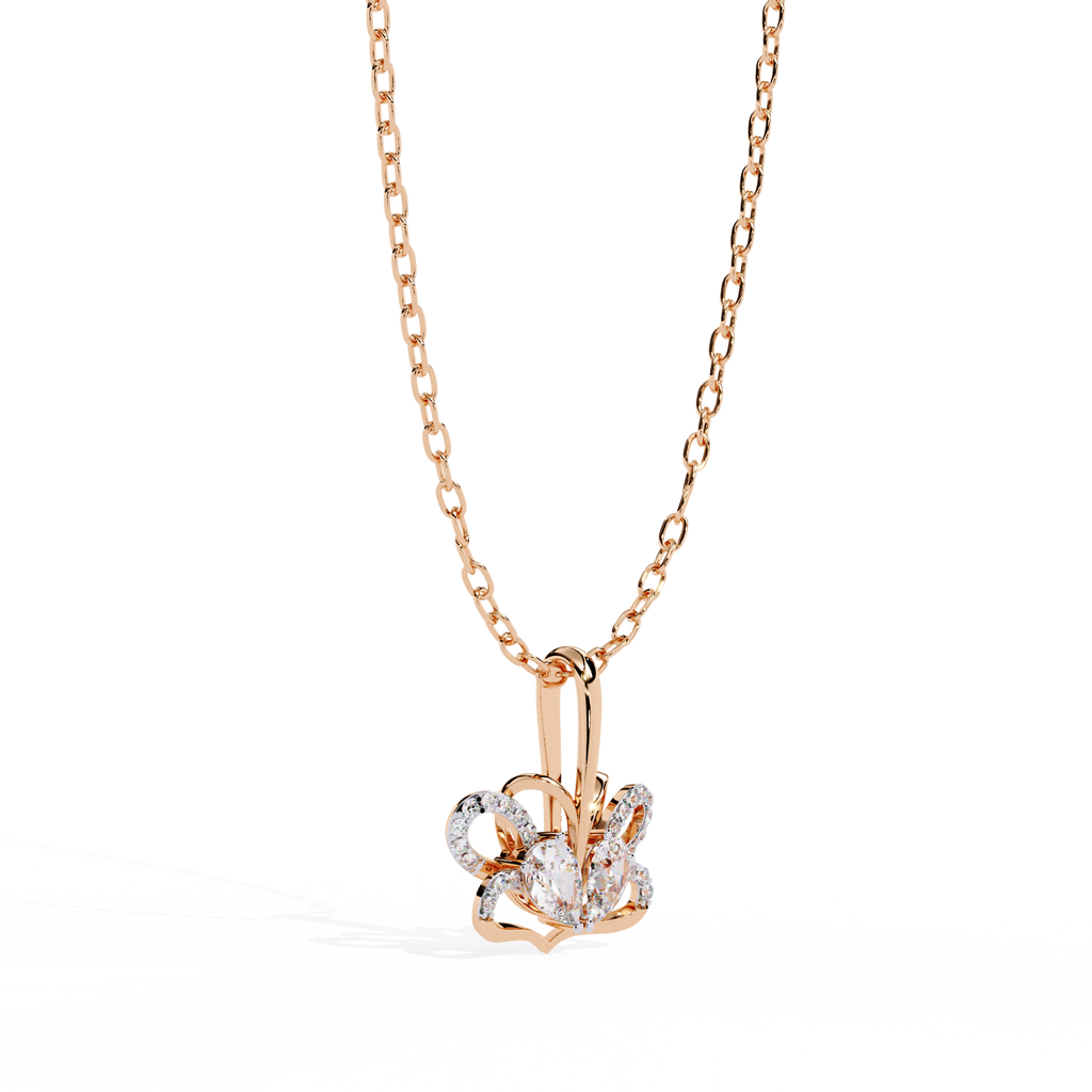 Radiant Heart Crown Lab Grown Diamond Pendant – Pear Cut + Round Cut Diamonds in Gold