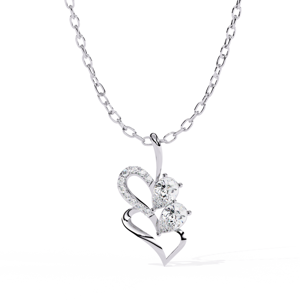 Twin Heart Pear Cut Lab Grown Diamond Pendant – Pear Cut + Round Cut Diamonds