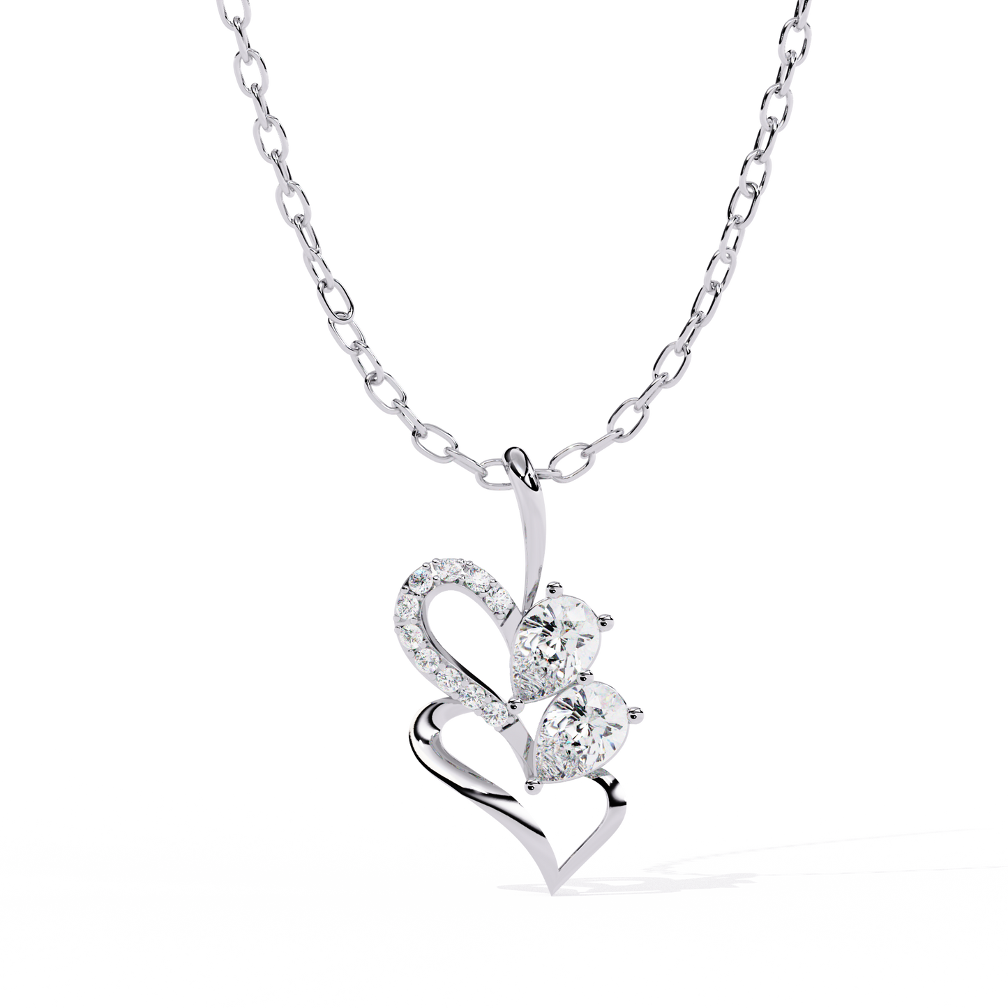 Twin Heart Pear Cut Lab Grown Diamond Pendant – Pear Cut + Round Cut Diamonds