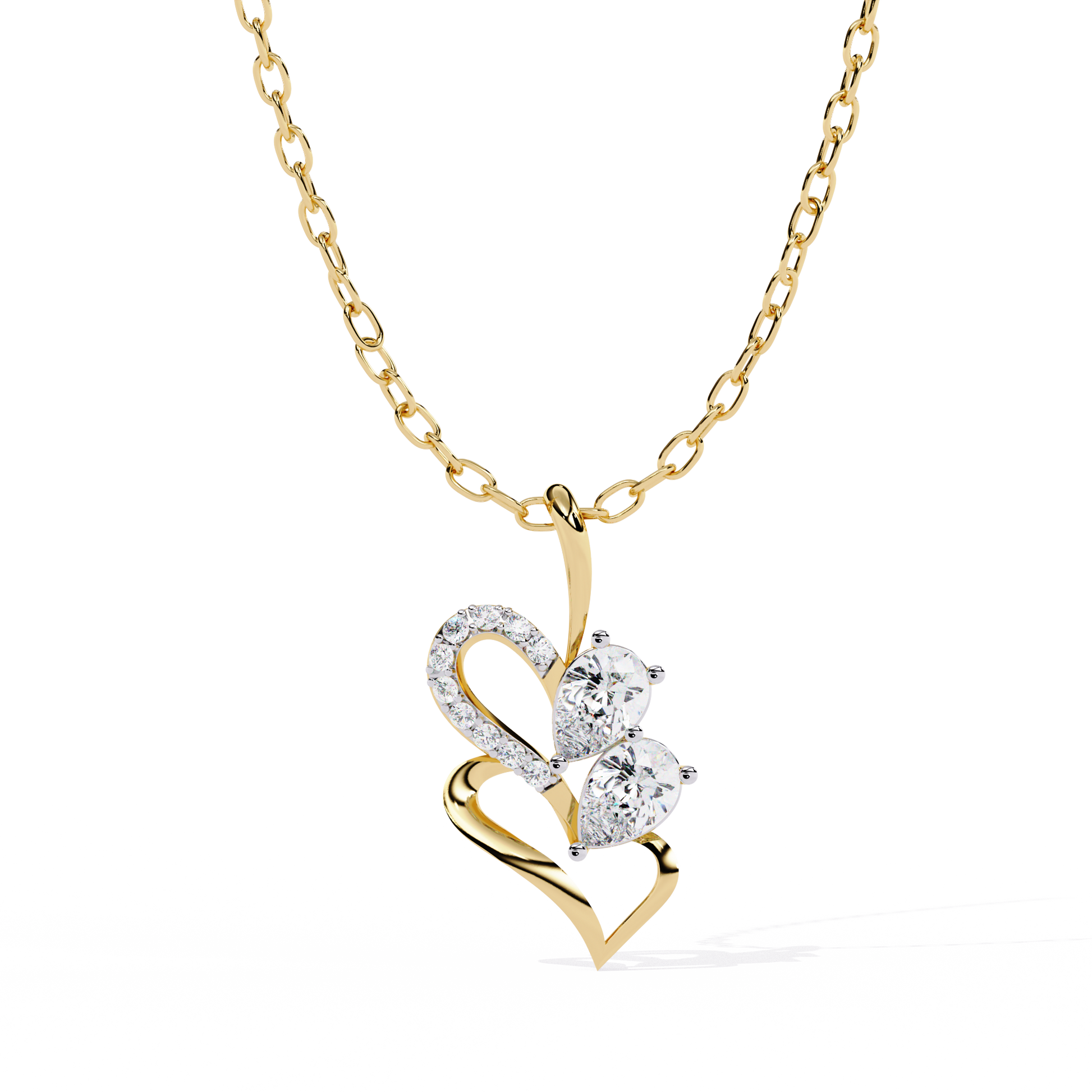 Twin Heart Pear Cut Lab Grown Diamond Pendant – Pear Cut + Round Cut Diamonds