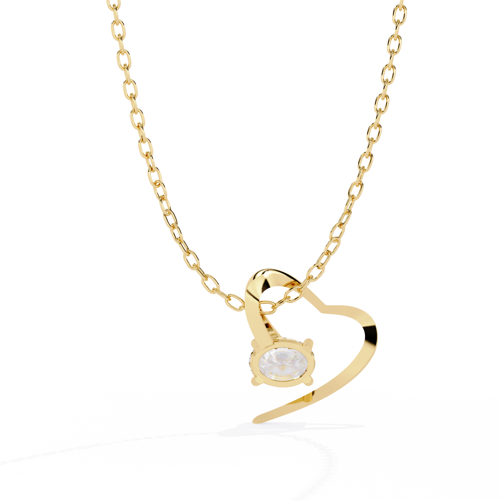 Oval Solitaire Lab Grown Diamond Heart Pendant – Oval Cut Diamond in Yellow Gold