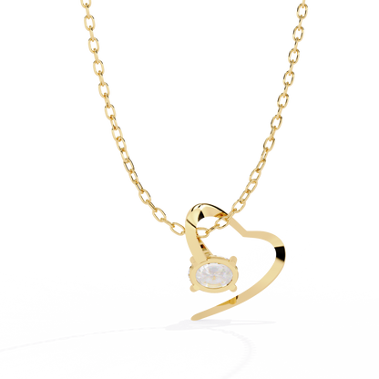 Oval Solitaire Lab Grown Diamond Heart Pendant – Oval Cut Diamond in Yellow Gold