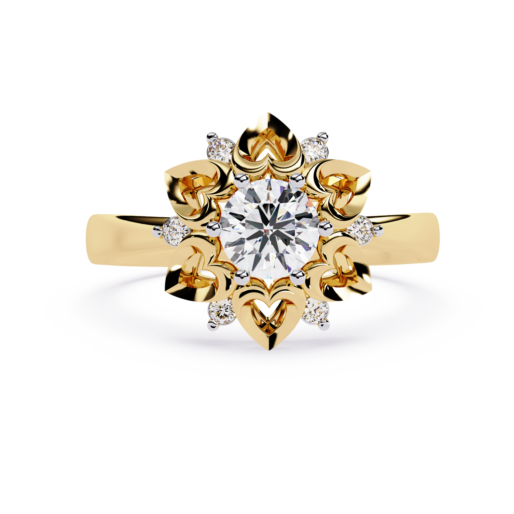 0.28 carat round lab grown diamond ring with minimal gold band.
