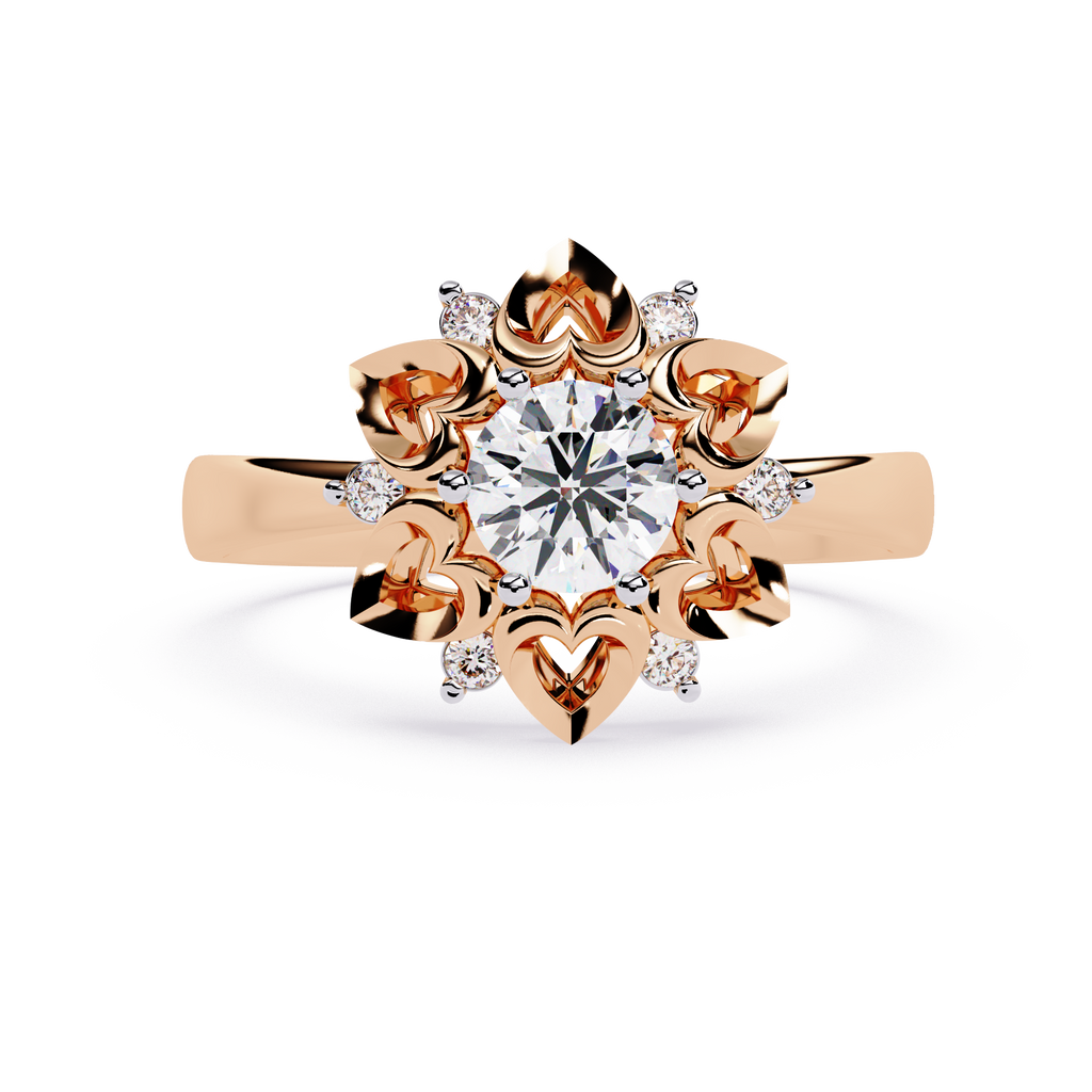 0.28 carat round lab grown diamond ring with minimal gold band.

