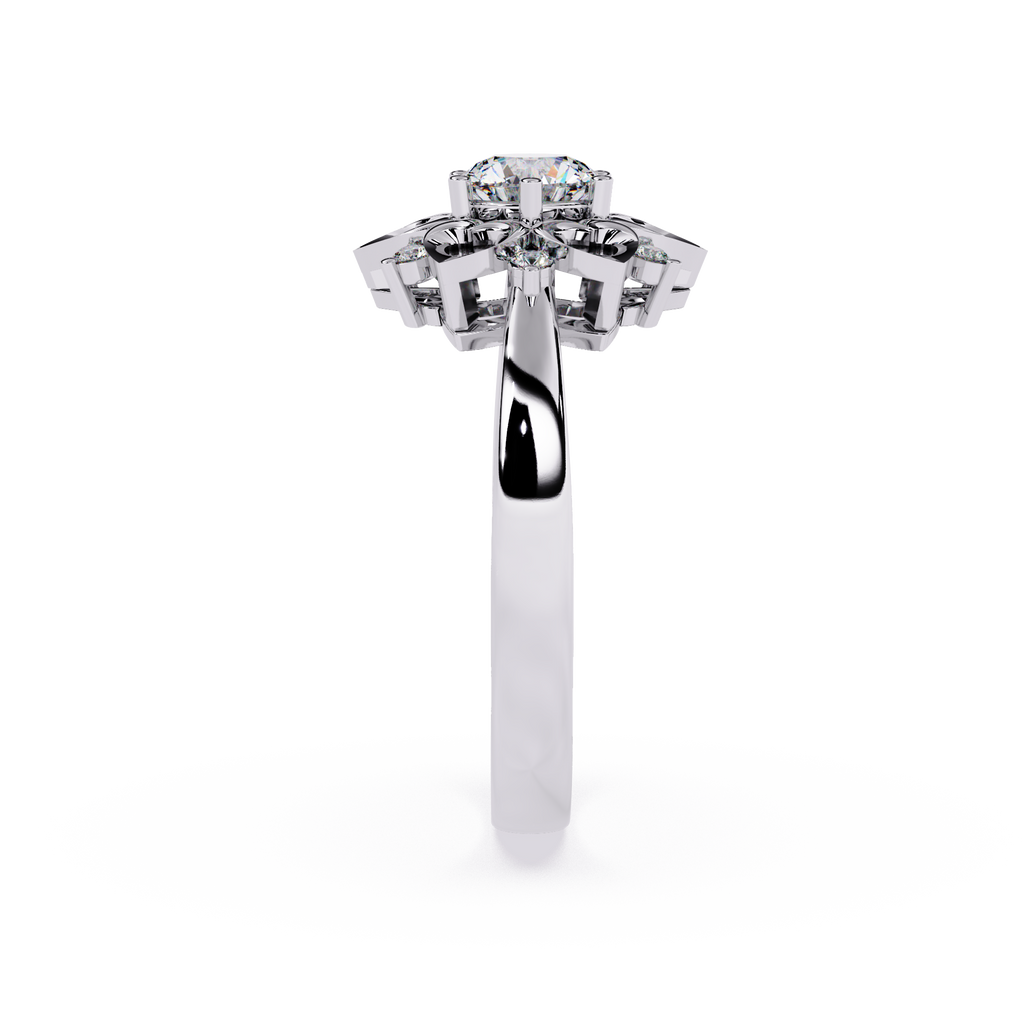 0.28 carat round lab grown diamond ring with minimal gold band.

