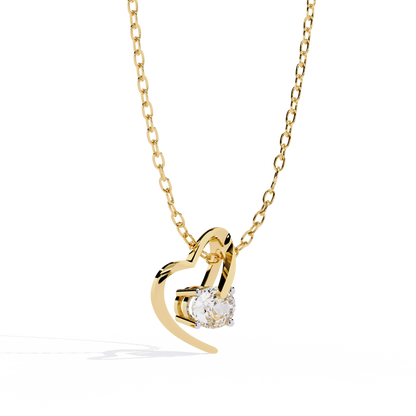 Oval Solitaire Lab Grown Diamond Heart Pendant – Oval Cut Diamond in Yellow Gold