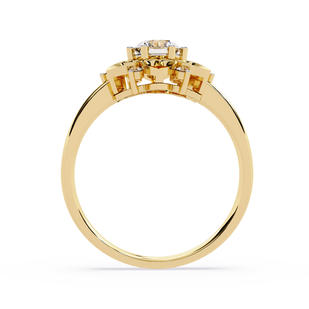 0.28 carat round lab grown diamond ring with minimal gold band.

