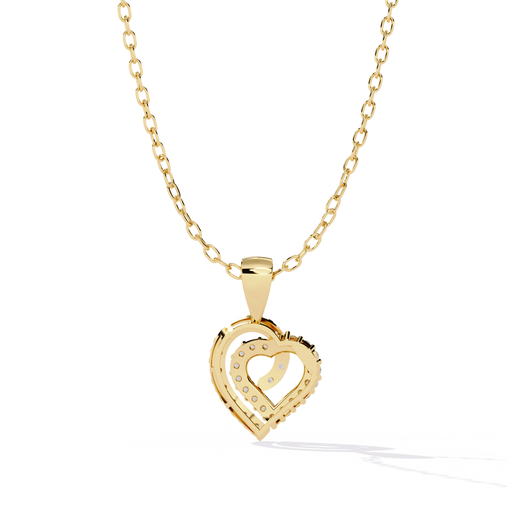 Double Heart Design Lab Grown Diamond Pendant – Round Cut Diamonds in Gold