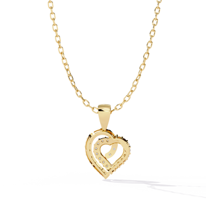 Double Heart Design Lab Grown Diamond Pendant – Round Cut Diamonds in Gold