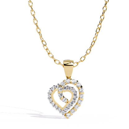 Double Heart Design Lab Grown Diamond Pendant – Round Cut Diamonds in Gold