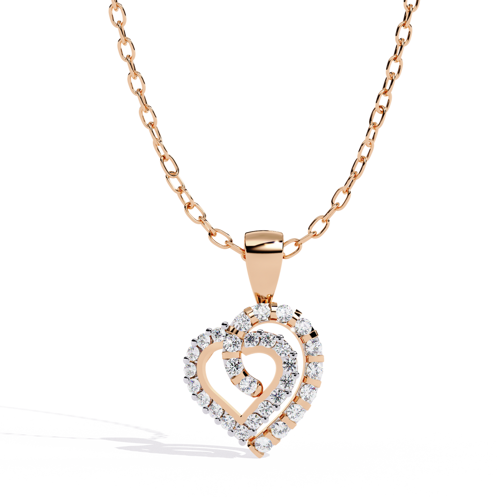 Double Heart Design Lab Grown Diamond Pendant – Round Cut Diamonds in Gold