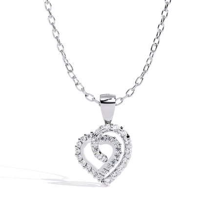 Double Heart Design Lab Grown Diamond Pendant – Round Cut Diamonds in Gold