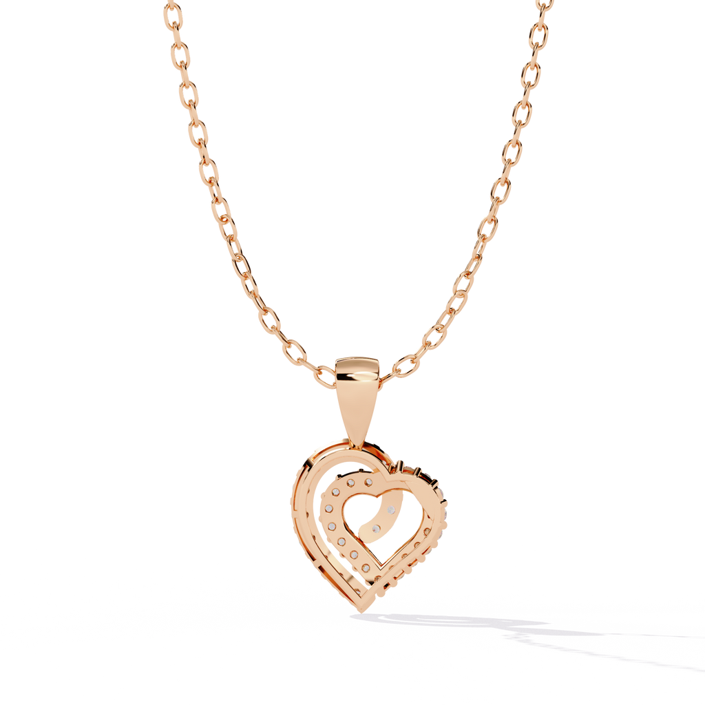 Double Heart Design Lab Grown Diamond Pendant – Round Cut Diamonds in Gold