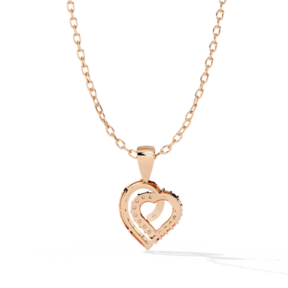 Double Heart Design Lab Grown Diamond Pendant – Round Cut Diamonds in Gold