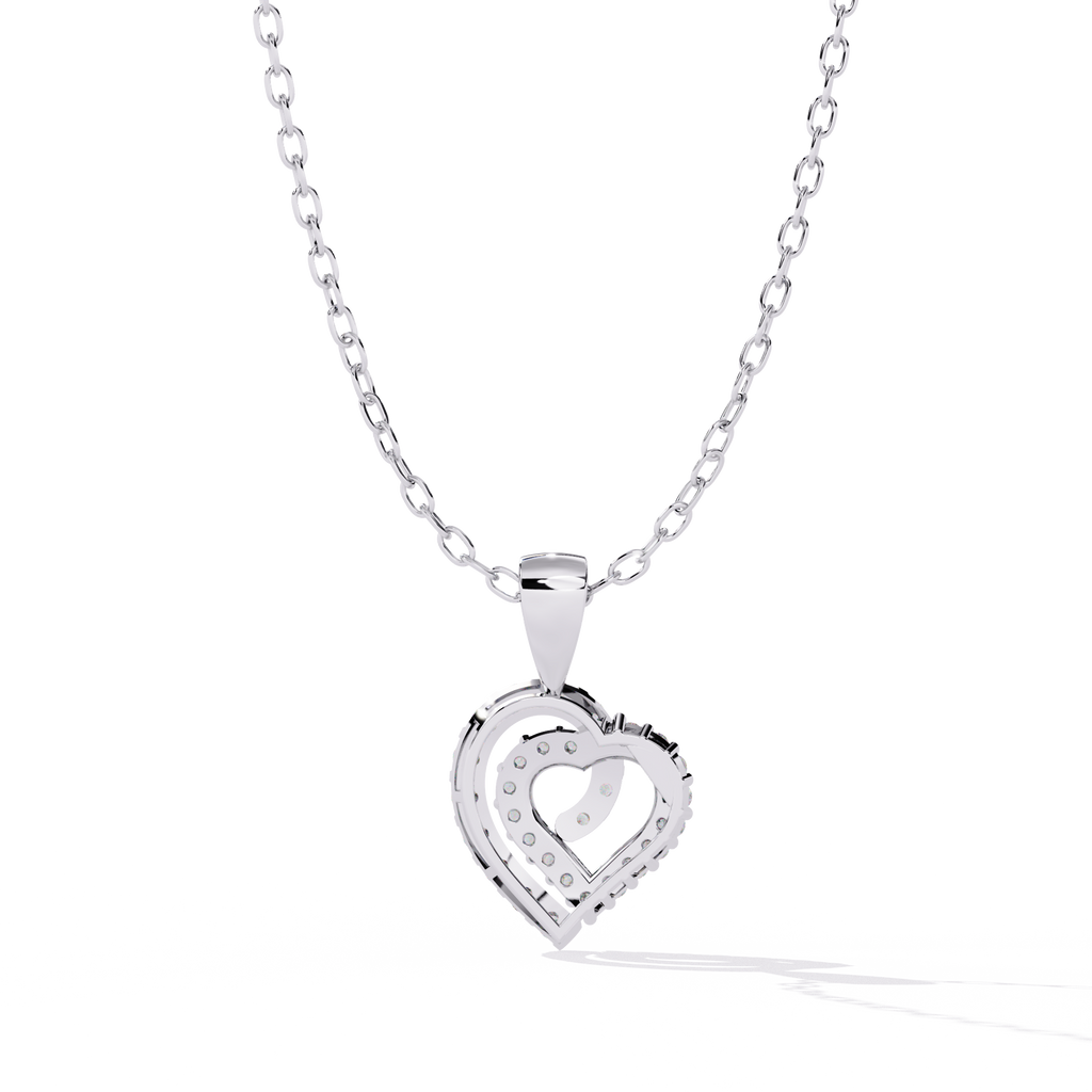 Double Heart Design Lab Grown Diamond Pendant – Round Cut Diamonds in Gold