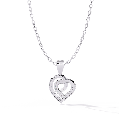 Double Heart Design Lab Grown Diamond Pendant – Round Cut Diamonds in Gold