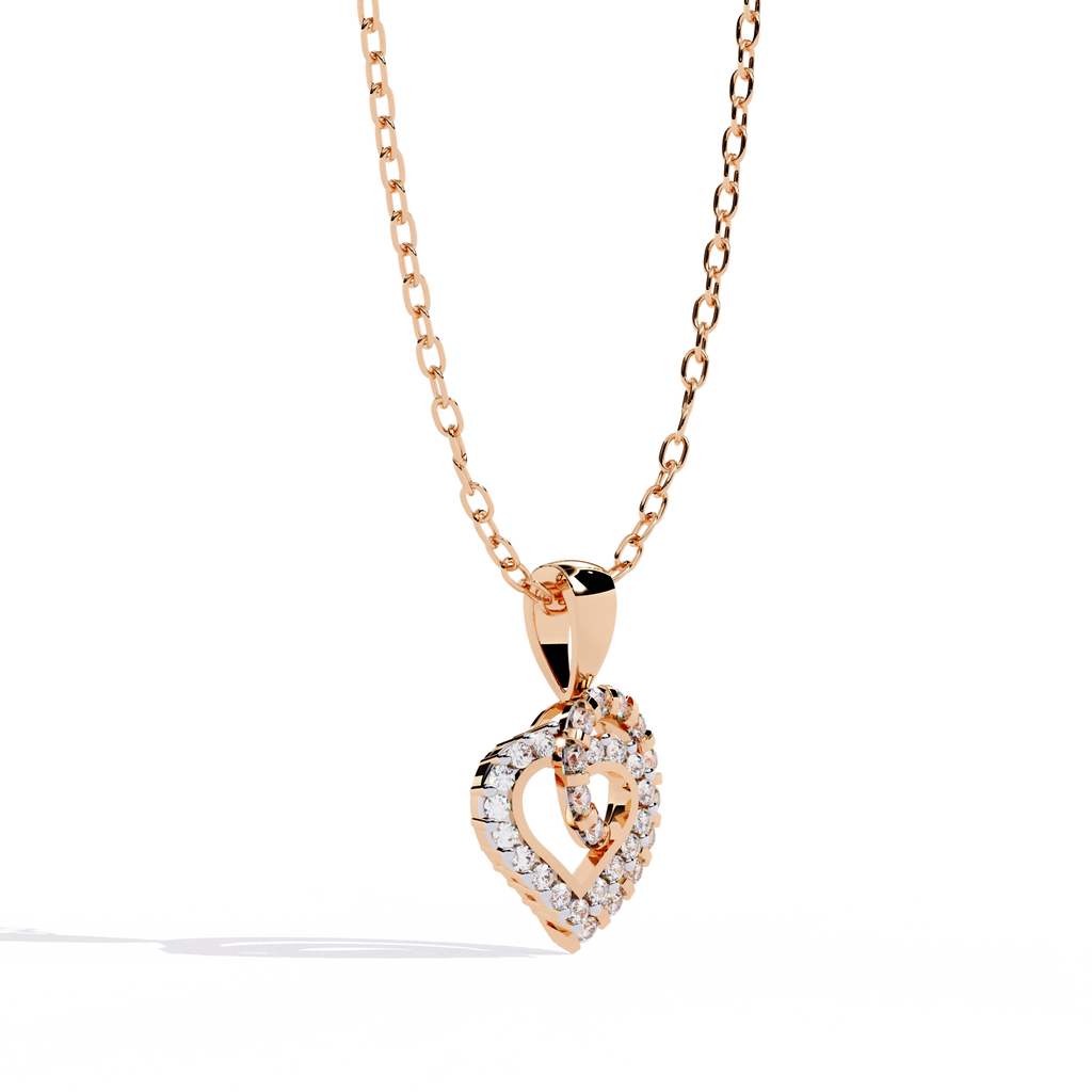 Double Heart Design Lab Grown Diamond Pendant – Round Cut Diamonds in Gold