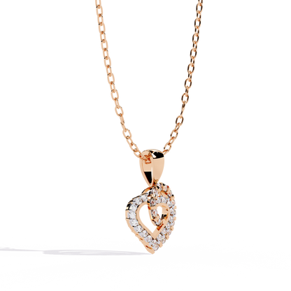 Double Heart Design Lab Grown Diamond Pendant – Round Cut Diamonds in Gold