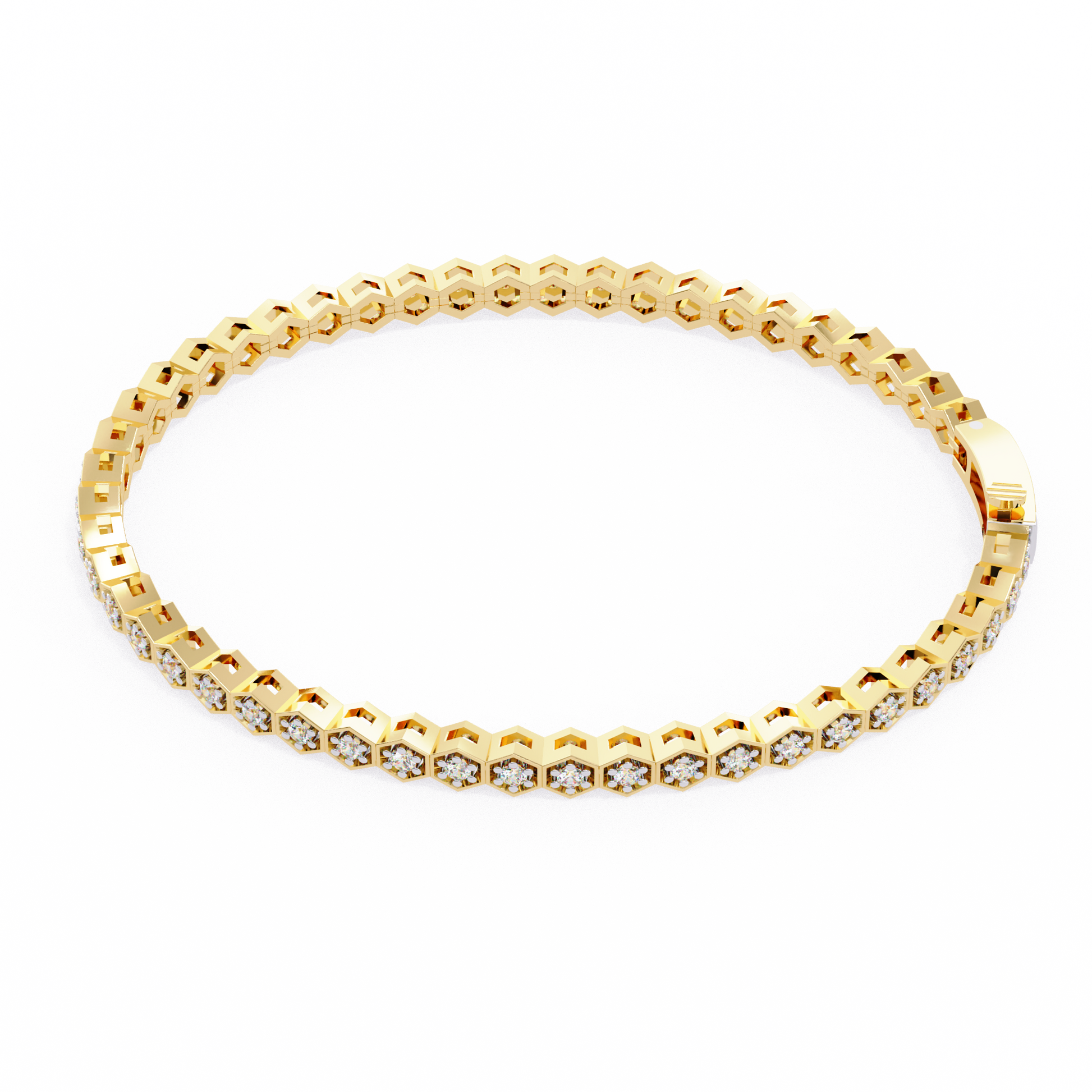 Premium Round Diamond Bracelet – Hexagon Shape Diamonds with Golden Borders in Gold