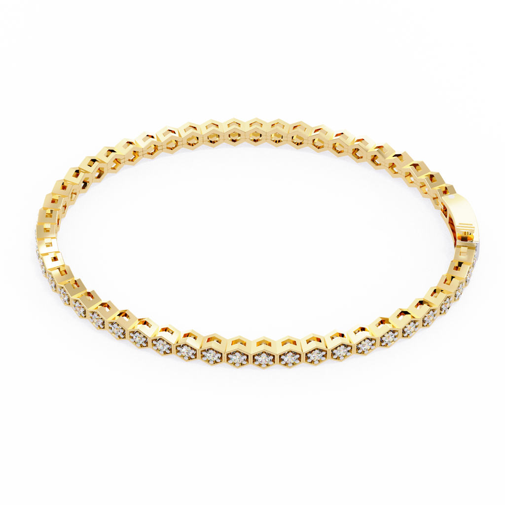 Premium Round Diamond Bracelet – Hexagon Shape Diamonds with Golden Borders in Gold