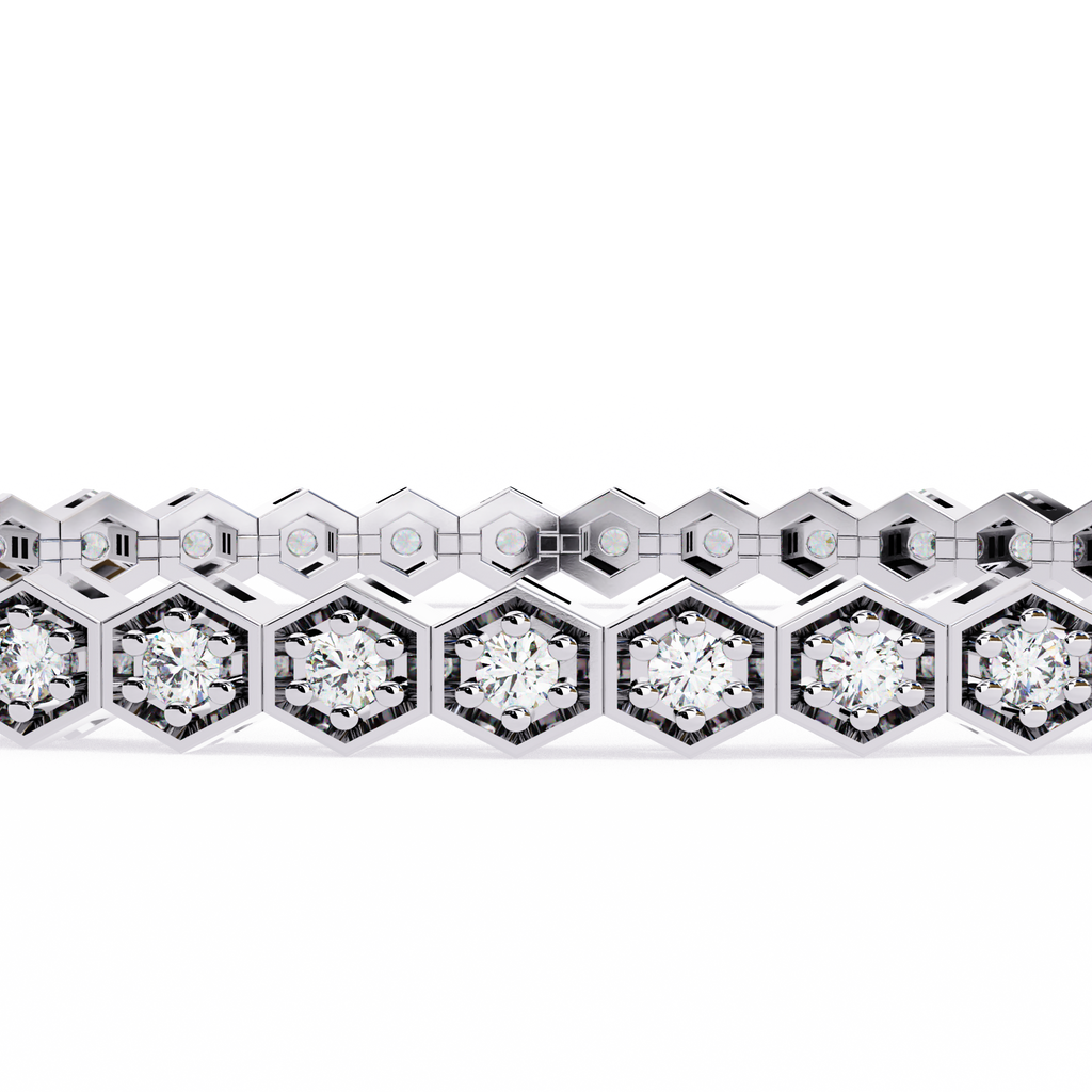 Premium Round Diamond Bracelet – Hexagon Shape Diamonds with Golden Borders in Gold