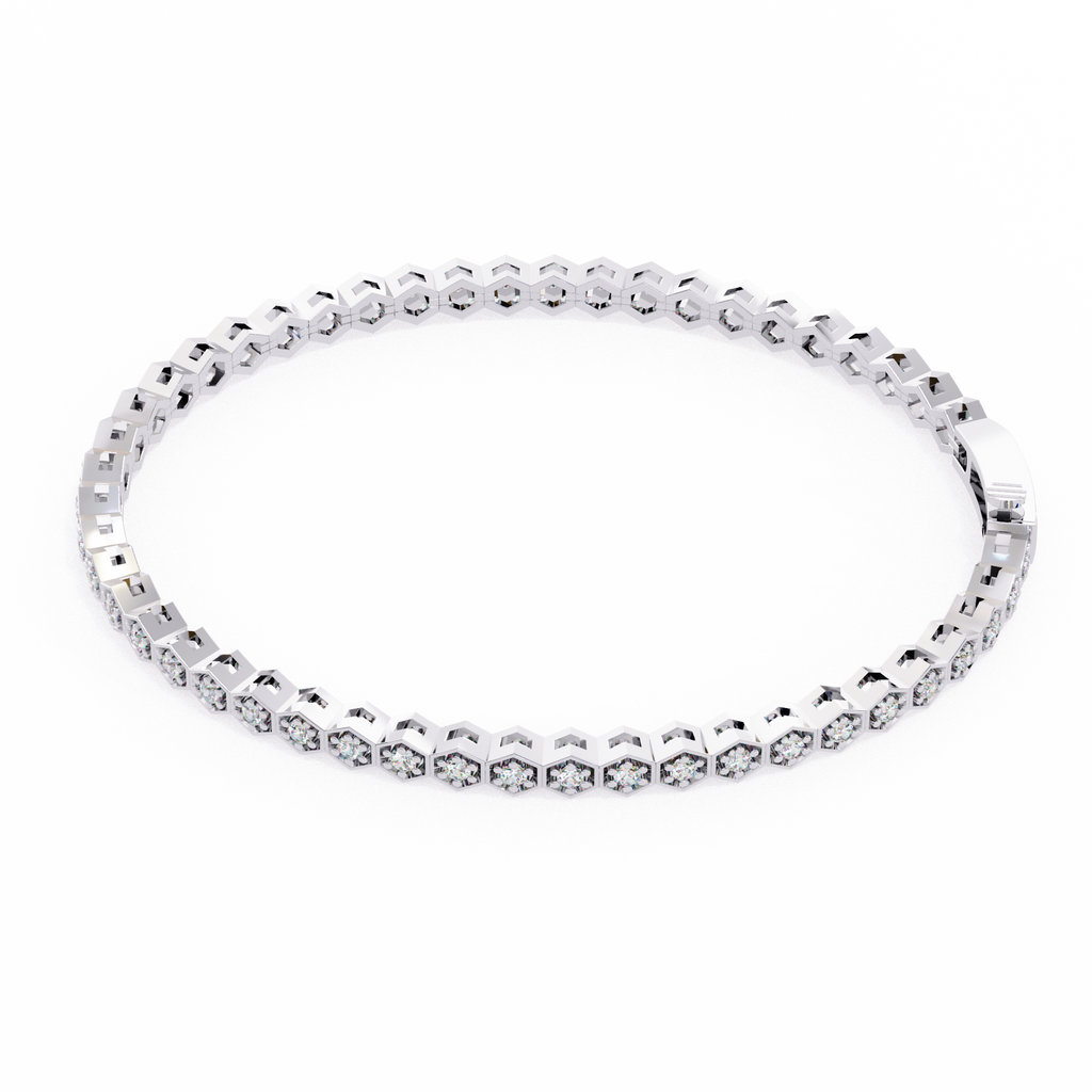 Premium Round Diamond Bracelet – Hexagon Shape Diamonds with Golden Borders in Gold