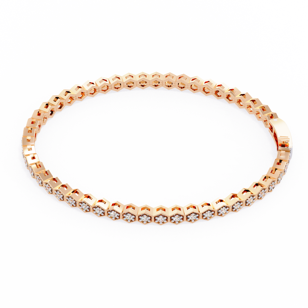 Premium Round Diamond Bracelet – Hexagon Shape Diamonds with Golden Borders in Gold