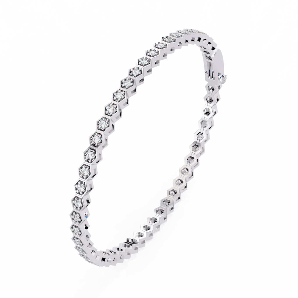 Premium Round Diamond Bracelet – Hexagon Shape Diamonds with Golden Borders in Gold