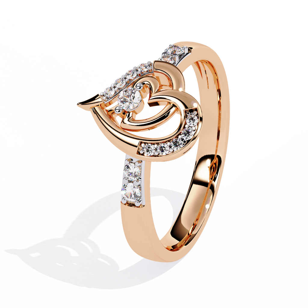 Elegant 0.13 Ct round diamond ring with heart frame design

