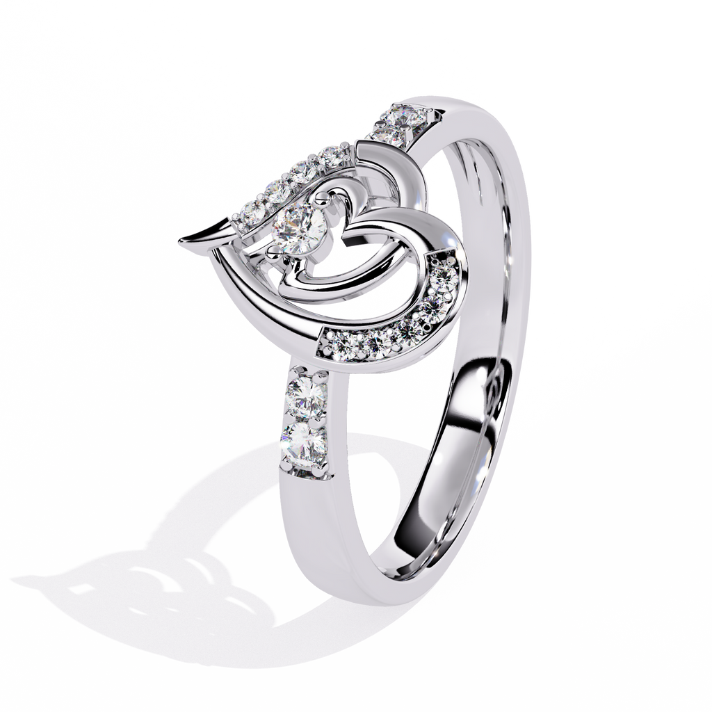 Elegant 0.13 Ct round diamond ring with heart frame design

