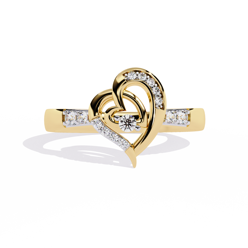 Elegant 0.13 Ct round diamond ring with heart frame design

