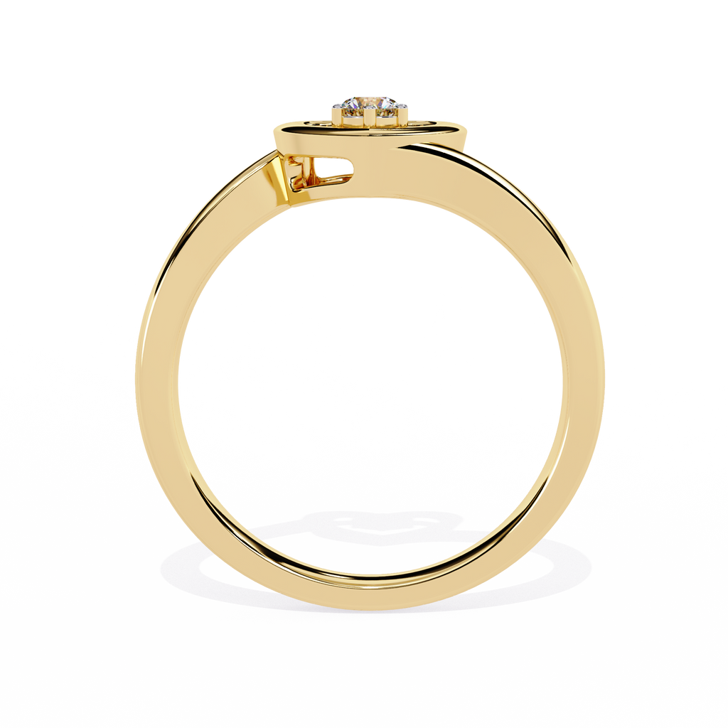Gold open heart ring with central round solitaire diamond for women