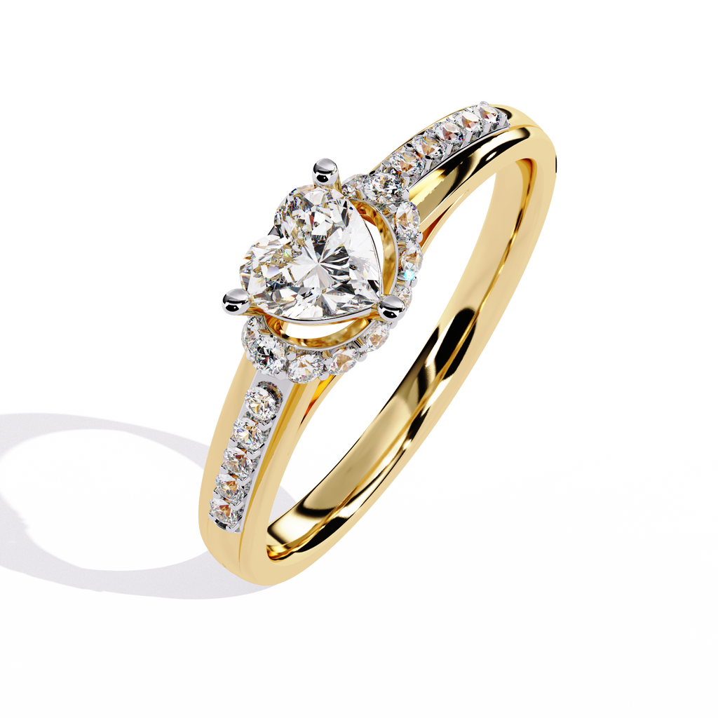Heart-shaped solitaire ring with round side diamonds

