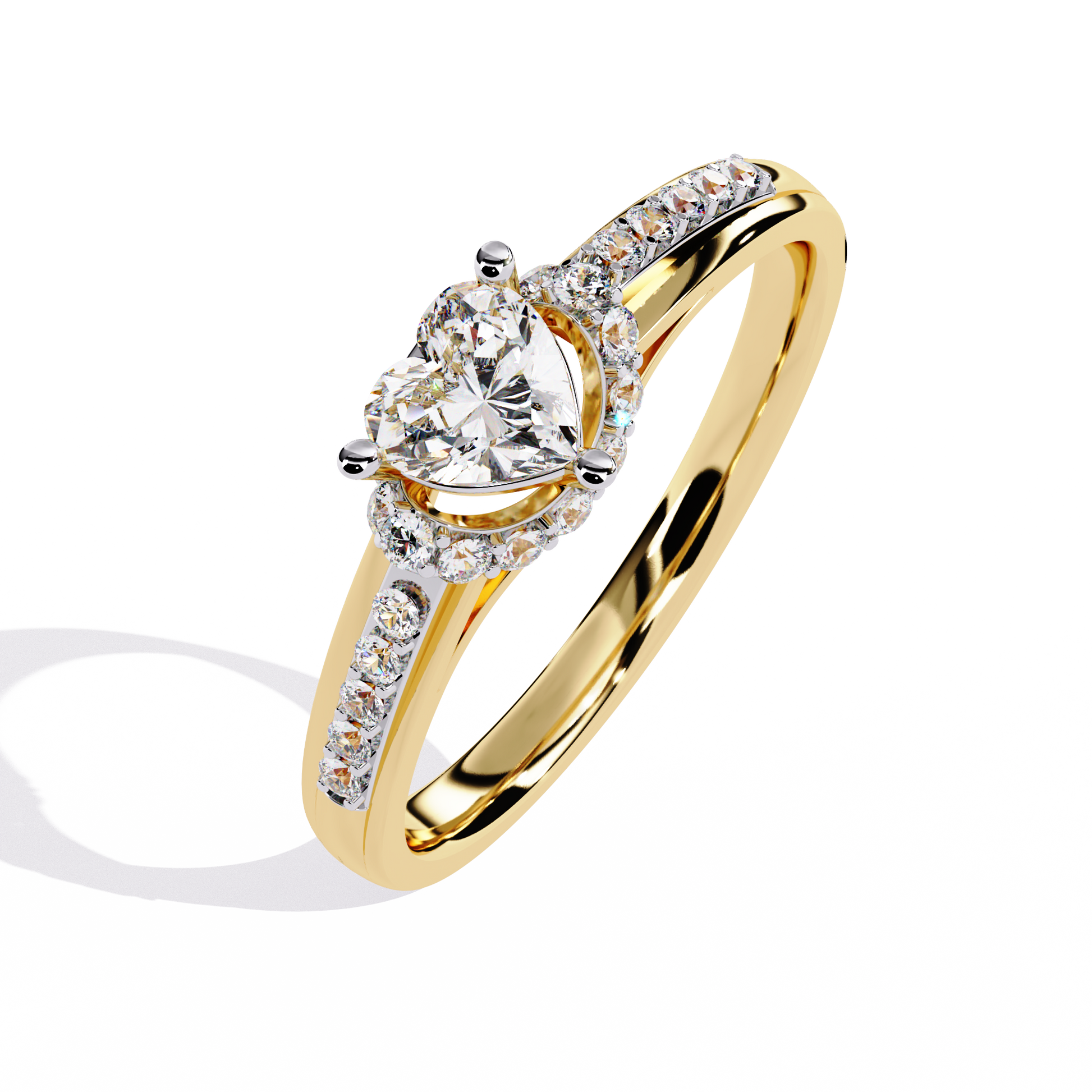 Heart-shaped solitaire ring with round side diamonds

